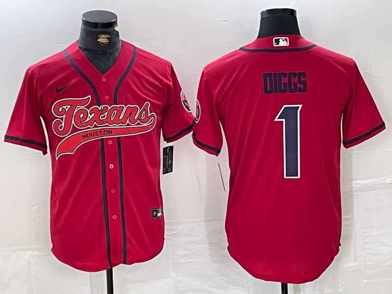 Men%27s Houston Texans #1 Stefon Diggs Red With Patch Cool Base Stitched Baseball Jersey->houston texans->NFL Jersey